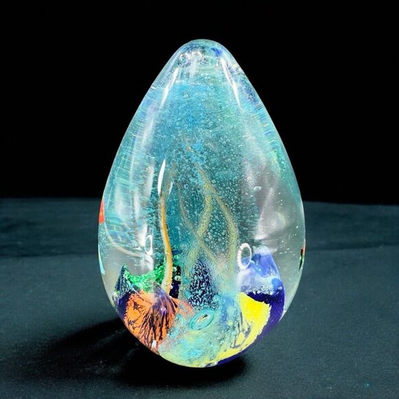Venetian Art Glass Paperweight Fish Aquarium Large Heavy Multicolor Italian VTG - Picture 2 of 16